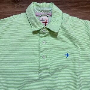 Relwen Men's Small Ringspun Jersey Polo Lime Green & White Striped Single Pocket